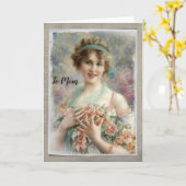 Victoriaans vrouw met Rozen op Waterverf Kaart (Gele Bloem)
