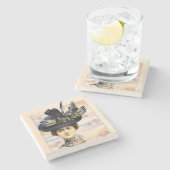Victoriaans vrouw op Japans papier Stenen Onderzetter (Zijkant)
