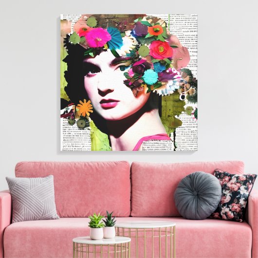 Victoriaans Vrouw Papier Collage Art Canvas Afdruk (Insitu (Woonkamer))