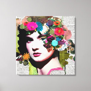Victoriaans Vrouw Papier Collage Art Canvas Afdruk