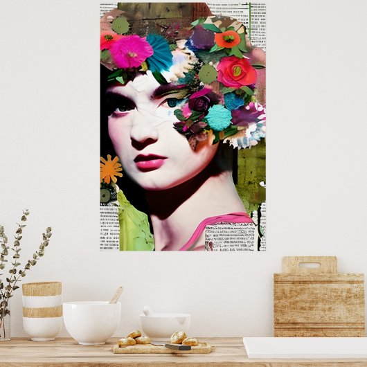 Victoriaans Vrouw Papier Collage Art Poster (Keuken)