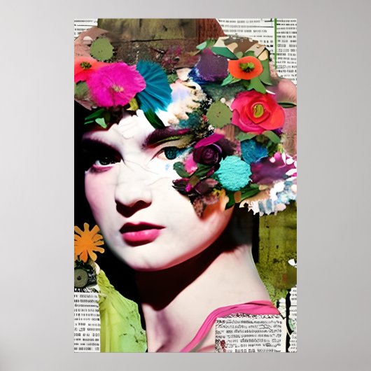 Victoriaans Vrouw Papier Collage Art Poster (Voorkant)
