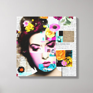 Victoriaans Vrouw Papier Collage Effect Kunst Canvas Afdruk