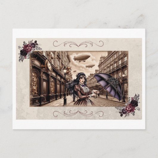 Victoriaans vrouw paraplu Briefkaart (Voorkant)
