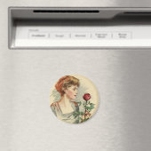  Victoriaans Vrouw Rode Rozenbloem Magneet (Insitu (Vaatwasser))