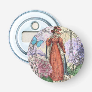 Victoriaans vrouw rood meisje classy kleurrijk button flesopener