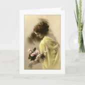 Victoriaans vrouw roze rozen, romantisch kaart (Voorkant)