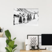 Victoriaans Vrouw Skiers, Zwart-wit  Poster (Thuiskantoor)