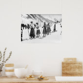 Victoriaans Vrouw Skiers, Zwart-wit  Poster (Keuken)