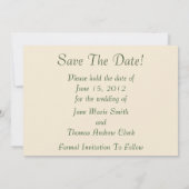 Victoriaans vrouw slaat de datum op save the date (Achterkant)