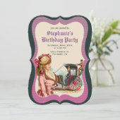 Victoriaans vrouw verjaardagsfeestje uitnodiging (Staand voorkant)