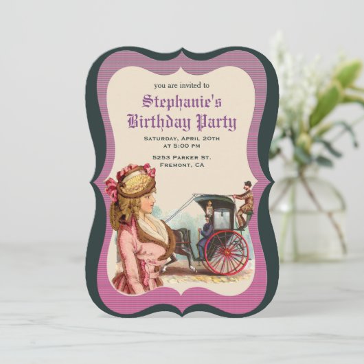  Victoriaans vrouw verjaardagsfeestje uitnodiging (Staand voorkant)