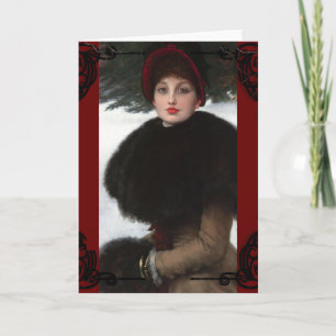 Victoriaans vrouw winterscène portret kaart