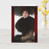 Victoriaans vrouw winterscène portret  kaart (Gele Bloem)