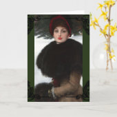 Victoriaans vrouw winterscène portret  kaart (Gele Bloem)