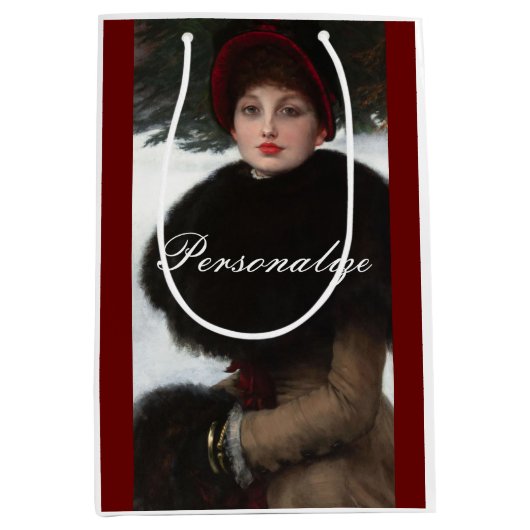 Victoriaans vrouw winterscène portret medium cadeauzakje (Voorkant)