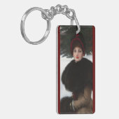 Victoriaans vrouw winterscène portret rood wit sleutelhanger (Voorkant Links)