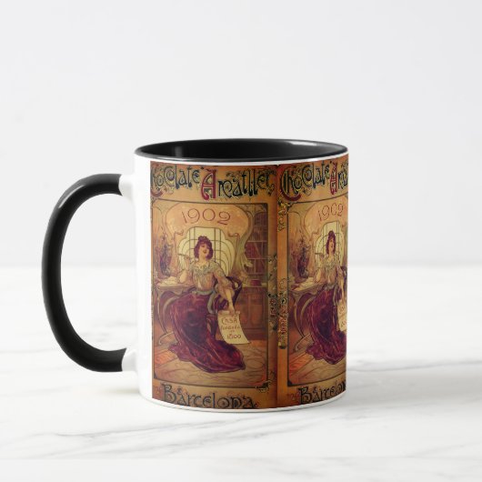 Victoriaans vrouwenchocoladereclame mok (Links)