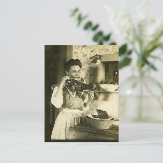  Victoriaans vrouwtjes die ribben eten Briefkaart (Staand voorkant)