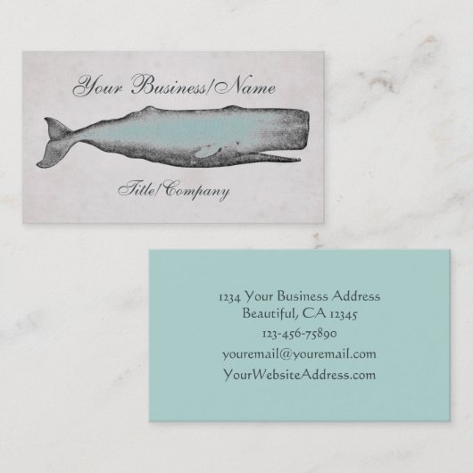 Victoriaans walvis met Aqua Back Visitekaartje (Voorkant / Achterkant)
