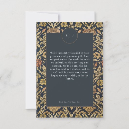 Victoriaans wandtapijt William Morris Floral Weddi Bedankkaart (Achterkant)