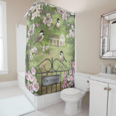Victoriaans waterhouse Chickadees Flowers Douchegordijn (In situ)