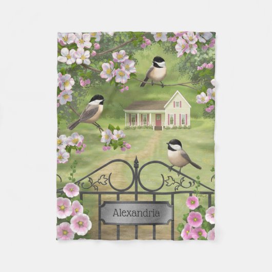 Victoriaans waterhouse Chickadees Flowers Fleece Deken (Voorkant)