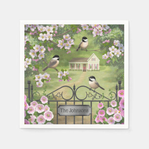 Victoriaans waterhouse Chickadees Flowers Servet