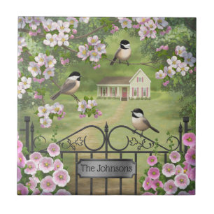 Victoriaans waterhouse Chickadees Flowers Tegeltje