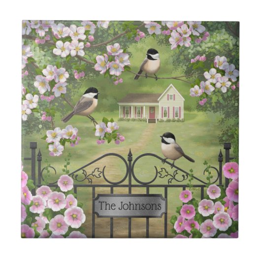 Victoriaans waterhouse Chickadees Flowers Tegeltje (Voorkant)