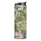 Victoriaans waterhouse Chickadees Flowers Thermosbeker (Gedraaid links)