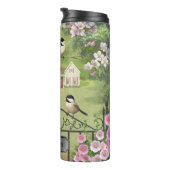 Victoriaans waterhouse Chickadees Flowers Thermosbeker (Geroteerd rechts)