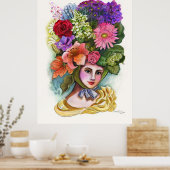 Victoriaans Waterverf van Vloerdame Poster (Keuken)
