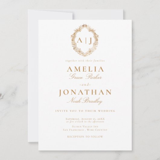 Victoriaans Wedding Crest Invitation Kaart (Voorkant)