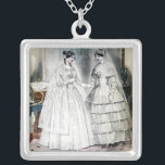Victoriaans weduwnaar twee vrouwen zilver vergulden ketting<br><div class="desc">Het afbeelding van de kunstwerkdruk van de Victoriaans trouwjurk komt uit een tijdschrift uit 1850 met de meest recente huwelijksmode van de dag. Mooie kunst!</div>
