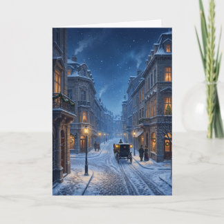 Victoriaans Wenen Kerstavond Besneeuwde Straat Feestdagen Kaart