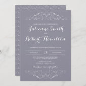 Victoriaans Wervelingen  Grijs Huwelijksuitnodigin Kaart (Voorkant / Achterkant)