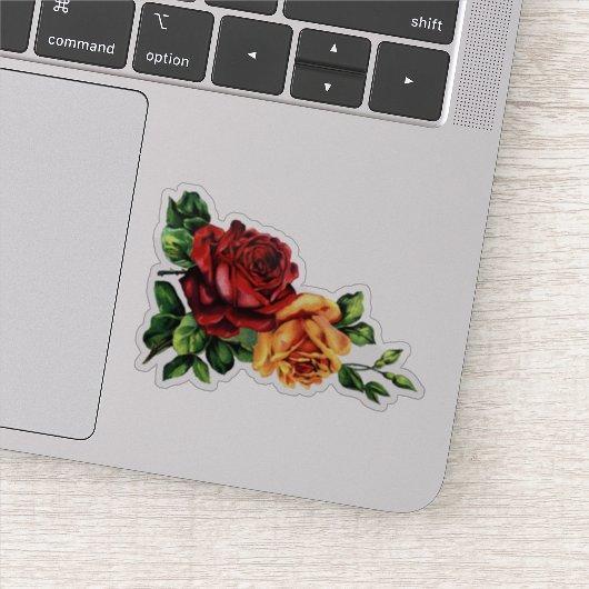 Victoriaans wijnrode en goudgele rozen sticker (Detail)