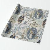 Victoriaans Winter Blues Vignet Cadeaupapier (Uitgerold)