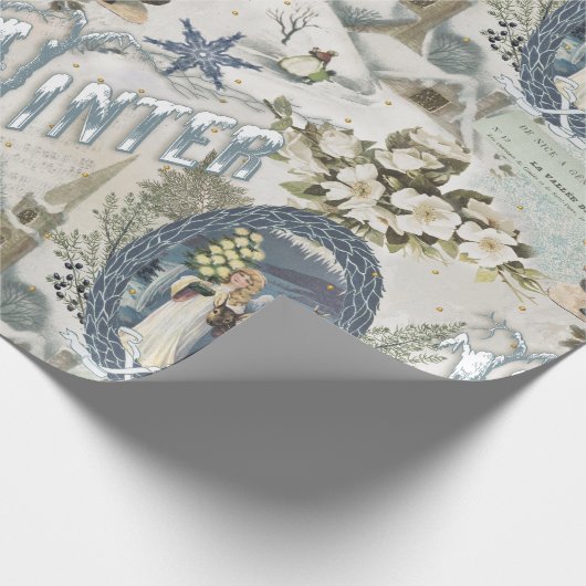 Victoriaans Winter Blues Vignet Cadeaupapier (Hoek)