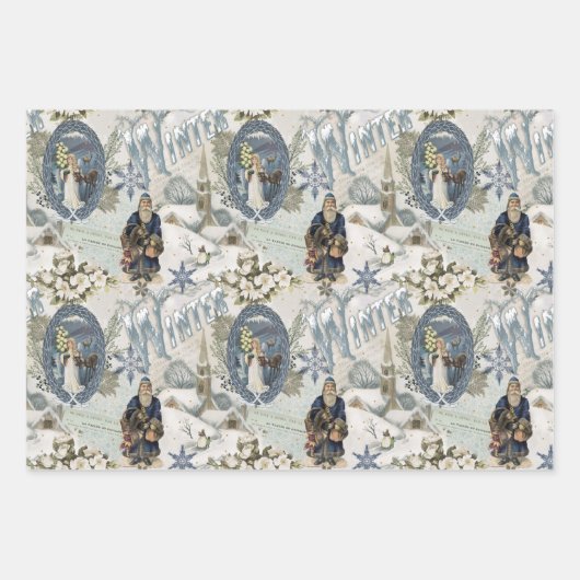 Victoriaans Winter Blues Vignet Inpakpapier Vel (Voorkant 3)
