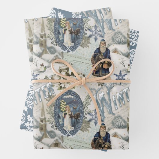 Victoriaans Winter Blues Vignet Inpakpapier Vel (In situ)