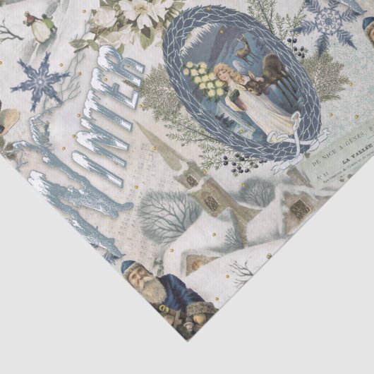 Victoriaans Winter Blues Vignet Tissuepapier (Detail)