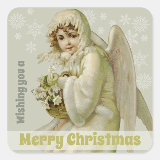 Victoriaans winterengel CC0956 Vintage Kerstmis Vierkante Sticker (Voorkant)
