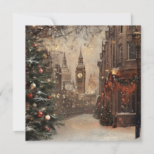 Victoriaans winterkerst in Londen Feestdagenkaart (Voorkant)
