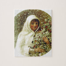 Victoriaans wintermeisje holly berry takt sneeuw