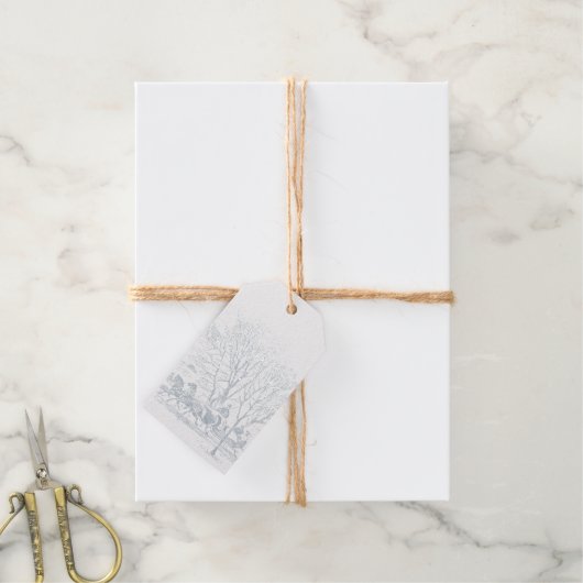 Victoriaans winterscène - zilver cadeaulabels (Met Koord)