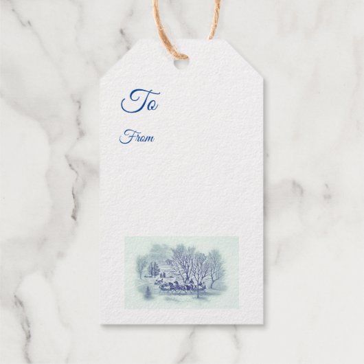 Victoriaans winterscène - zilver cadeaulabels (Achterkant)