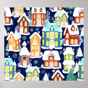 Victoriaans winterstad: kerstpatroon poster