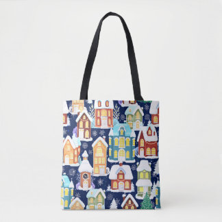 Victoriaans winterstad: kerstpatroon tote bag